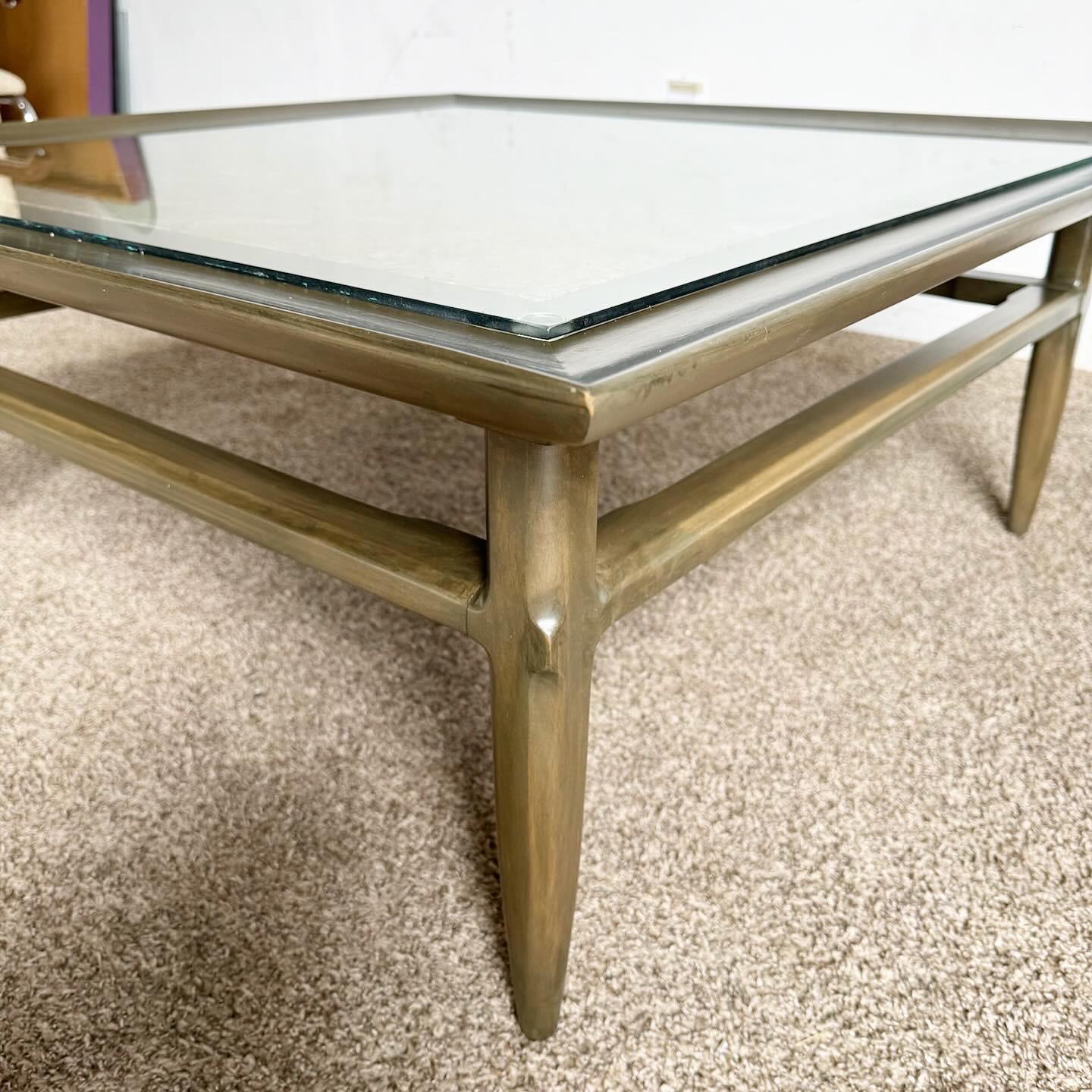 Mid Century Modern Wooden Square Coffee Table With Portuguese Marble Inlayed Top For Sale 4