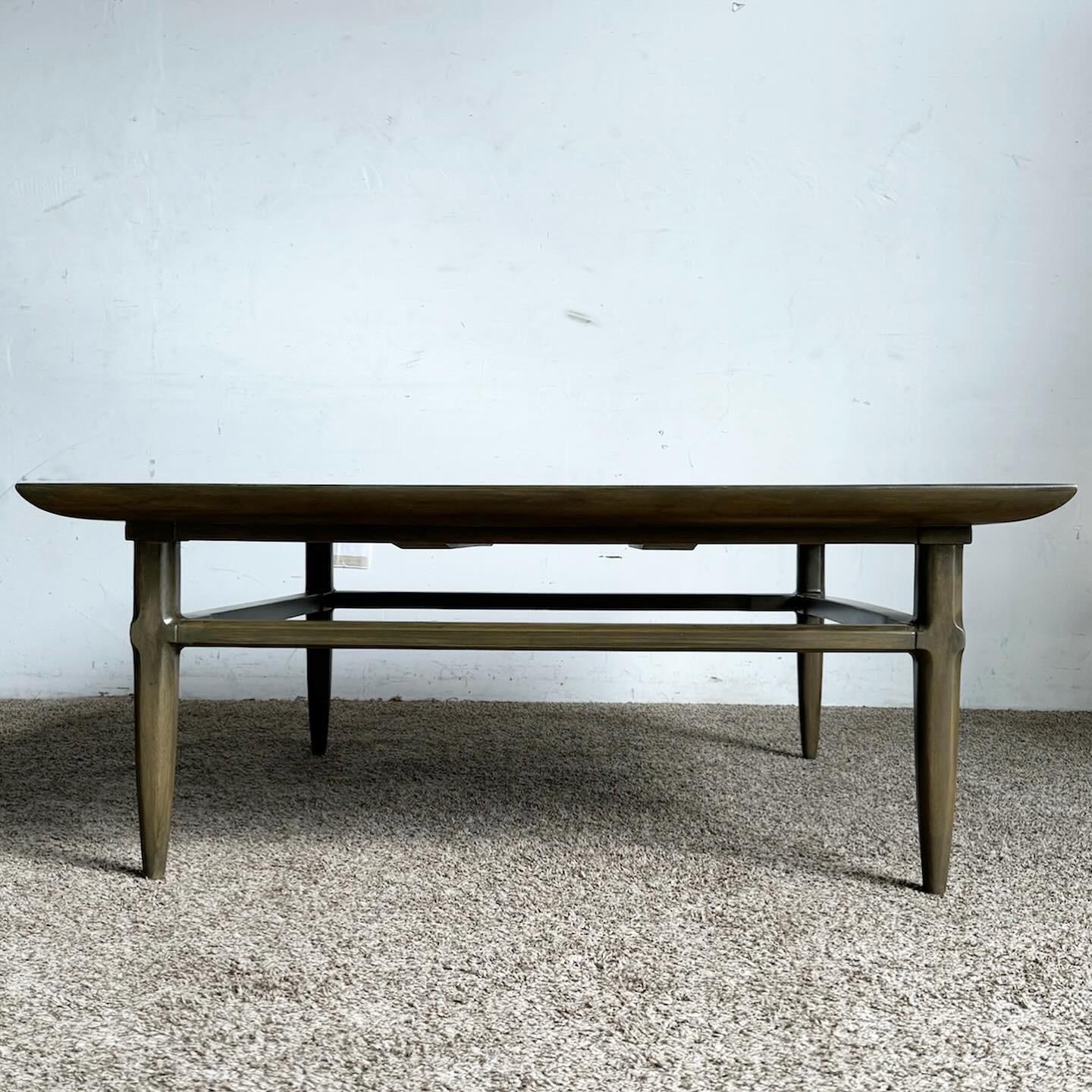 Mid-Century Modern Table basse carrée moderne du milieu du siècle dernier avec plateau incrusté de marbre portugais en vente