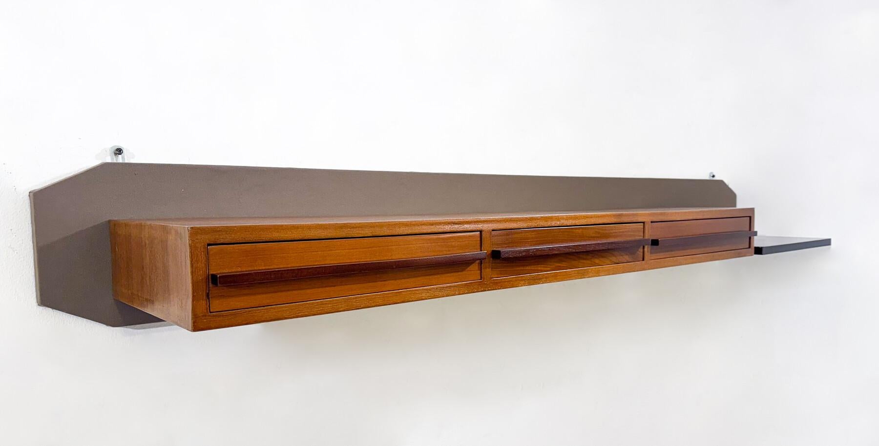 Italian Mid-Century Modern Wooden Suspended Console, Teak, Italy, 1960s For Sale