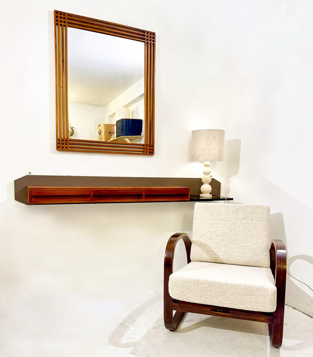 Mid-20th Century Mid-Century Modern Wooden Suspended Console, Teak, Italy, 1960s For Sale