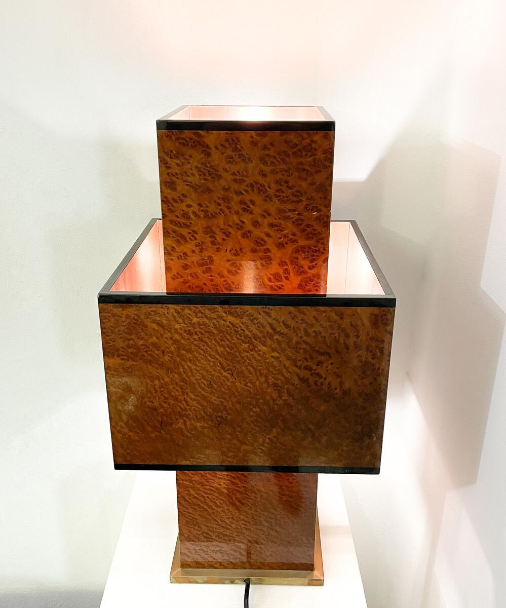 italien Lampe de bureau en bois moderne du milieu du siècle Love de Willy Rizzo, 1970 en vente
