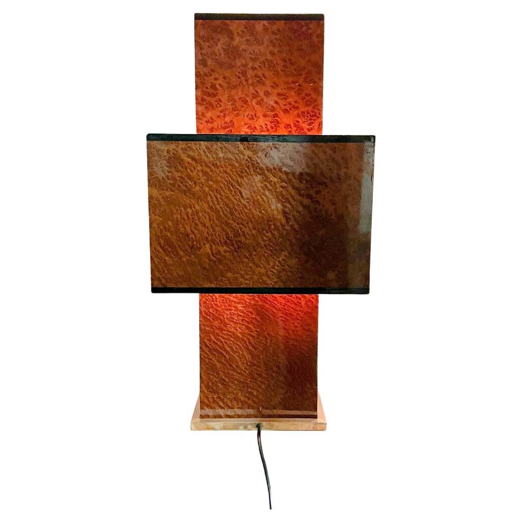 Mid-Century Modern Wooden Table Lamp "Love" by Willy Rizzo, 1970s For Sale