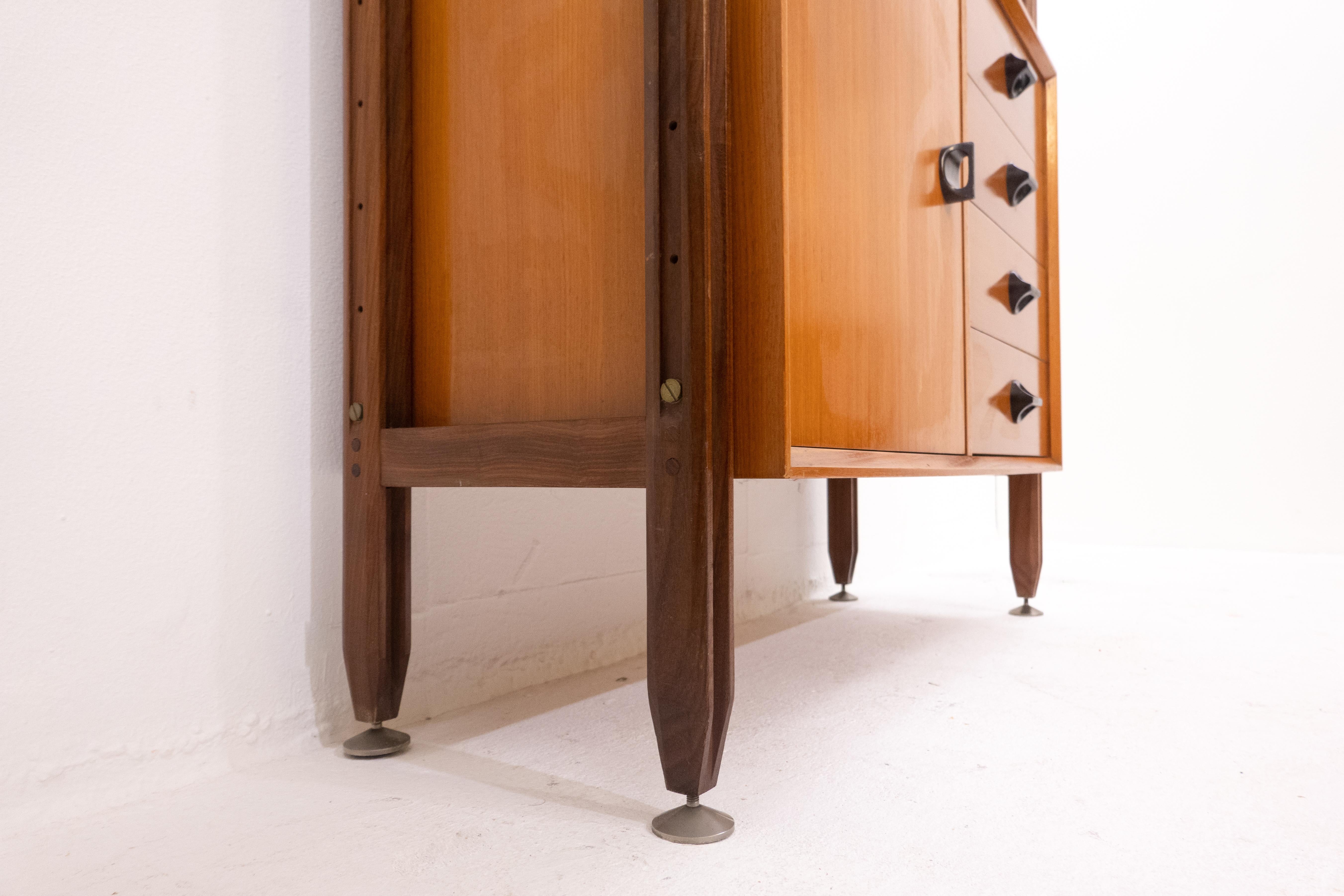 Mid-Century Modern Wooden Wall Unit with Drawers, Italy 1960s 1