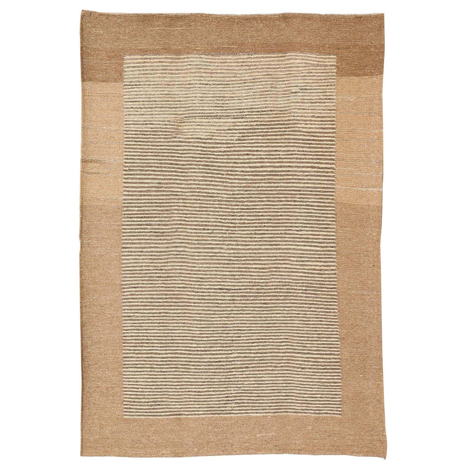 Moderner persischer Flachgewebe-Wollteppich aus der Mitte des Jahrhunderts, neutral, 5' x 7'