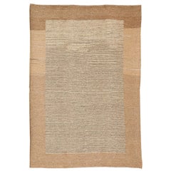 Moderner persischer Flachgewebe-Wollteppich aus der Mitte des Jahrhunderts, neutral, 5' x 7'