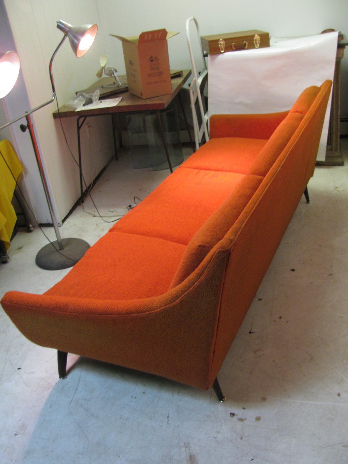 American Mid-Century Modern Wool Tweed Three-Seat Sofa by Bassett