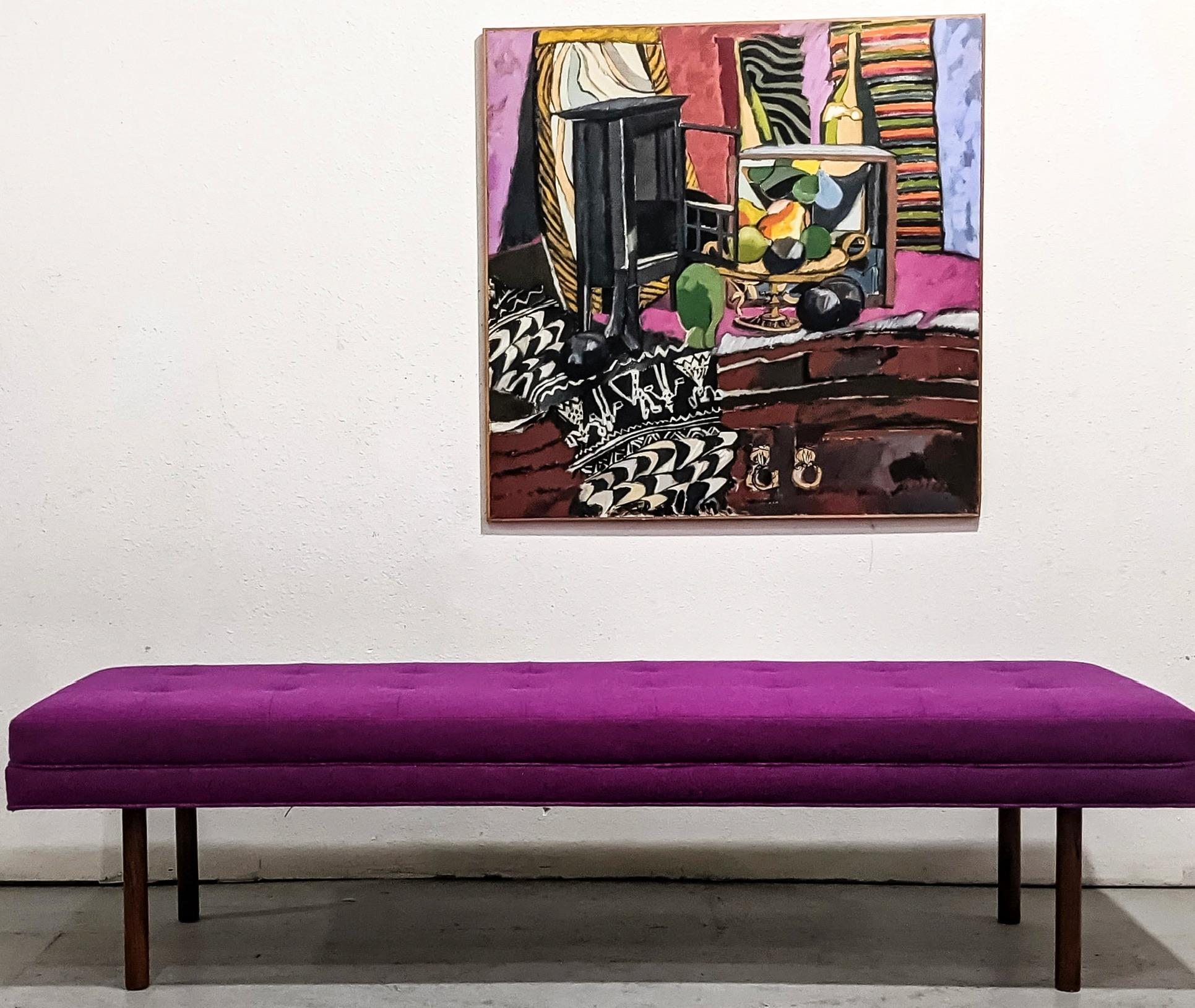 Mid-Century Modern Wool Upholstered Bench In Excellent Condition In Portland, OR