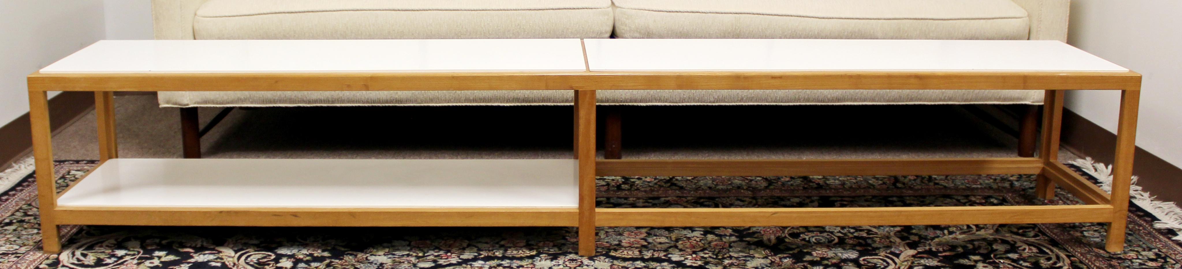 For your consideration is a rectangular coffee table bench, designed by Edward Wormley for Dunbar, model #5402, circa 1950s. In excellent vintage condition. The dimensions are 86