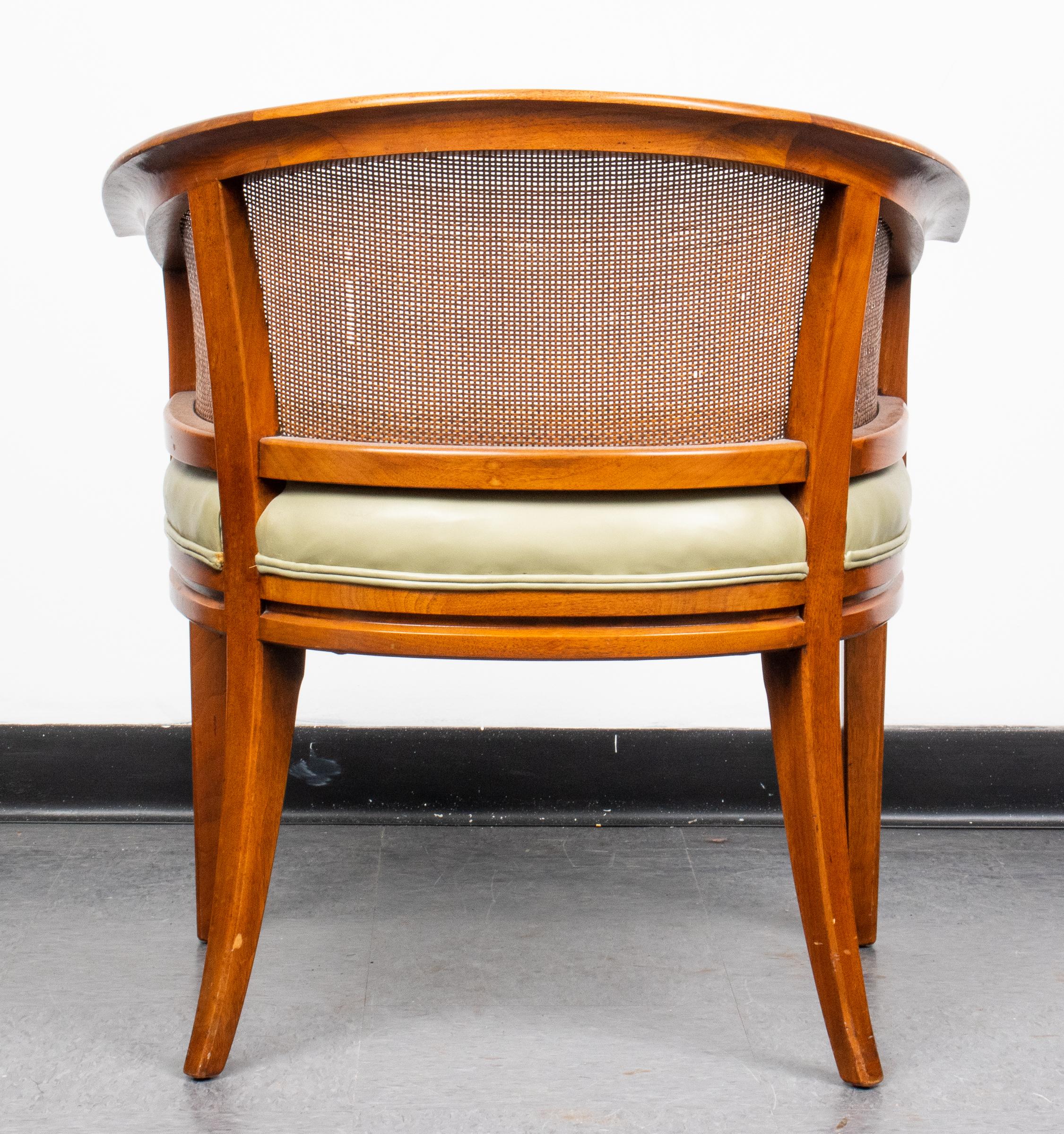 Mid-Century Modern Wormley Style Barrel and Caned Back Armchairs 4