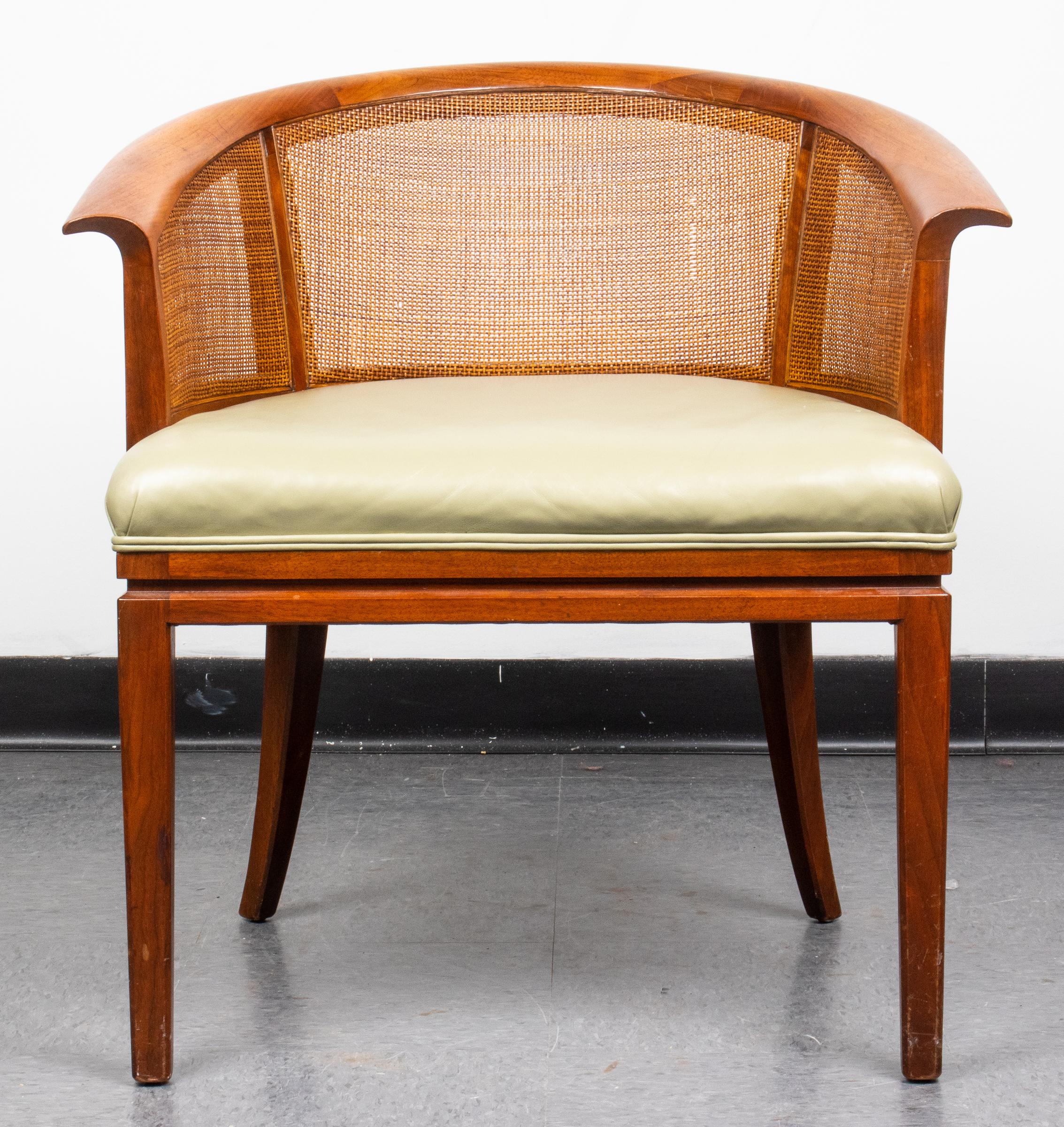 Mid-Century Modern Wormley Style Barrel and Caned Back Armchairs 1