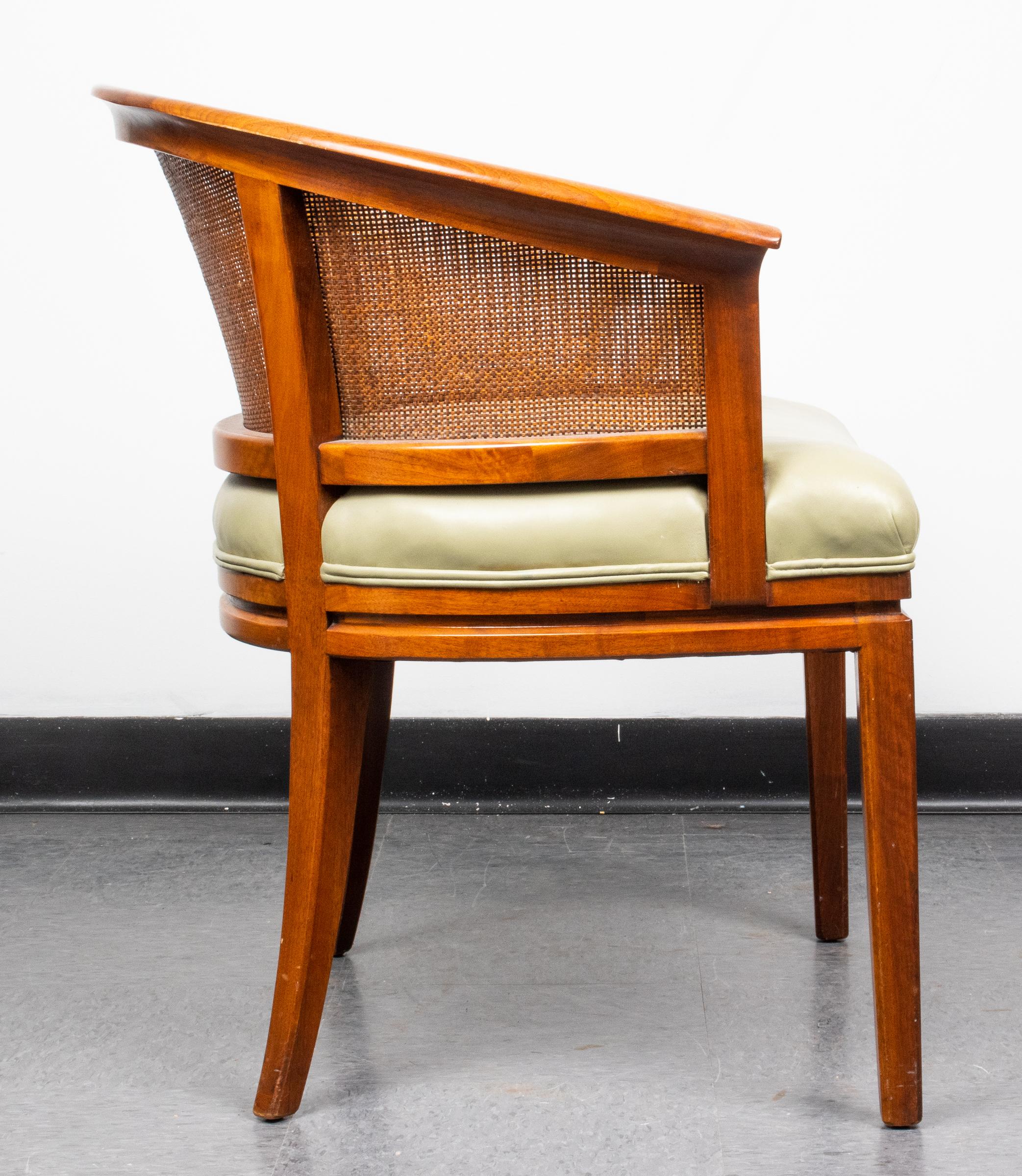 Mid-Century Modern Wormley Style Barrel and Caned Back Armchairs 4