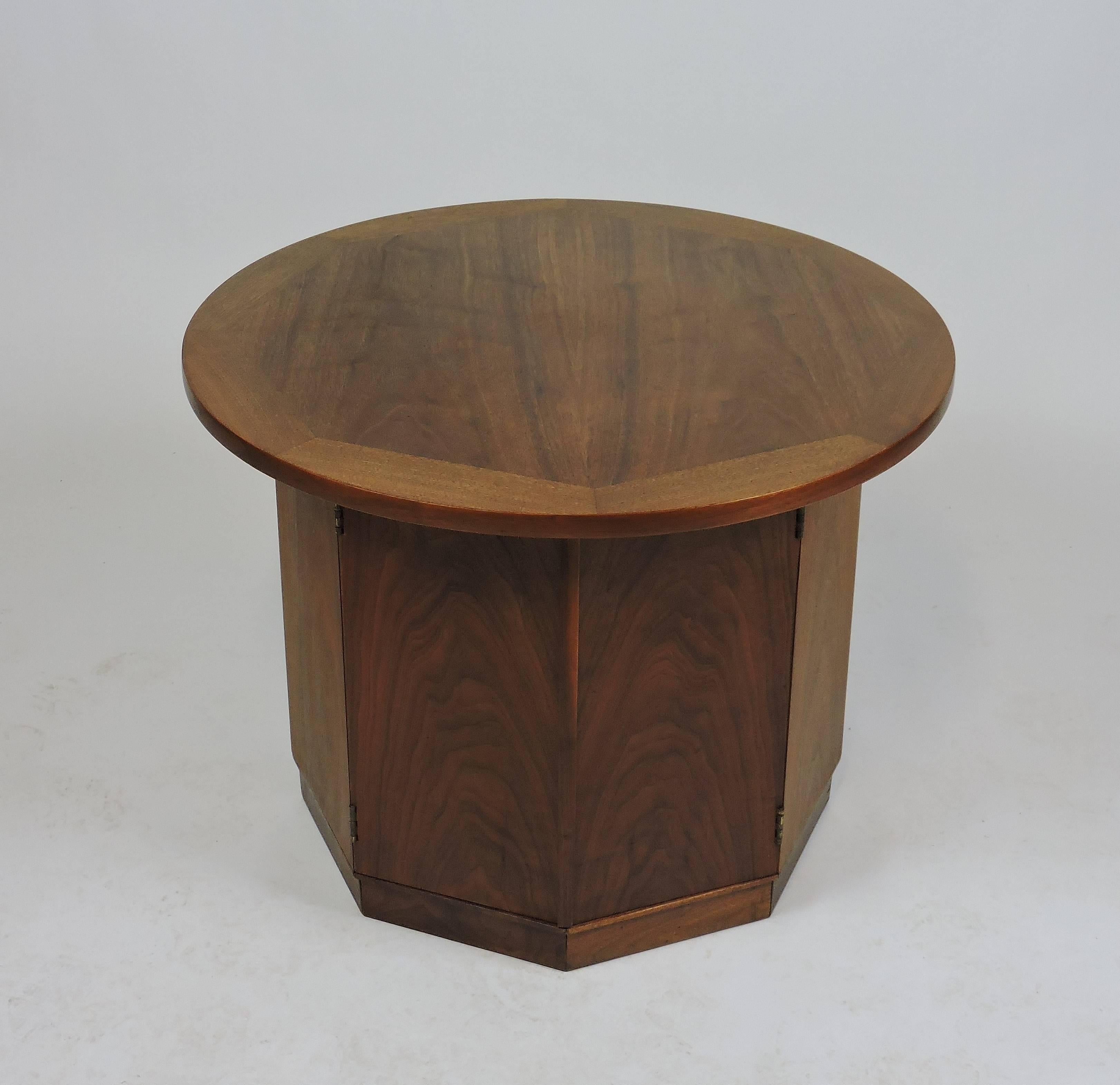 Mid-Century Modern Wormley Style Walnut Hexagonal End Table Cabinet 5