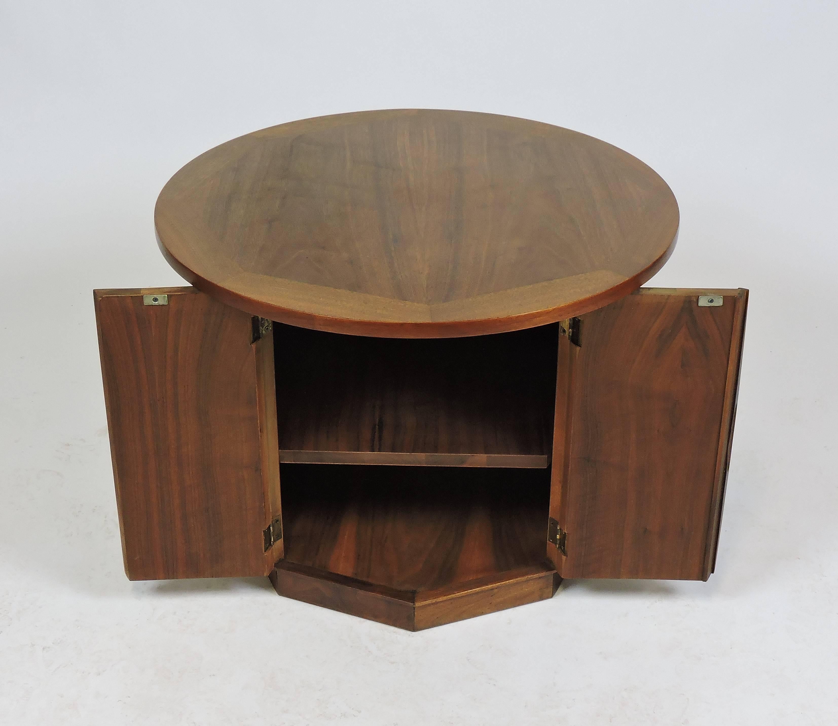 American Mid-Century Modern Wormley Style Walnut Hexagonal End Table Cabinet