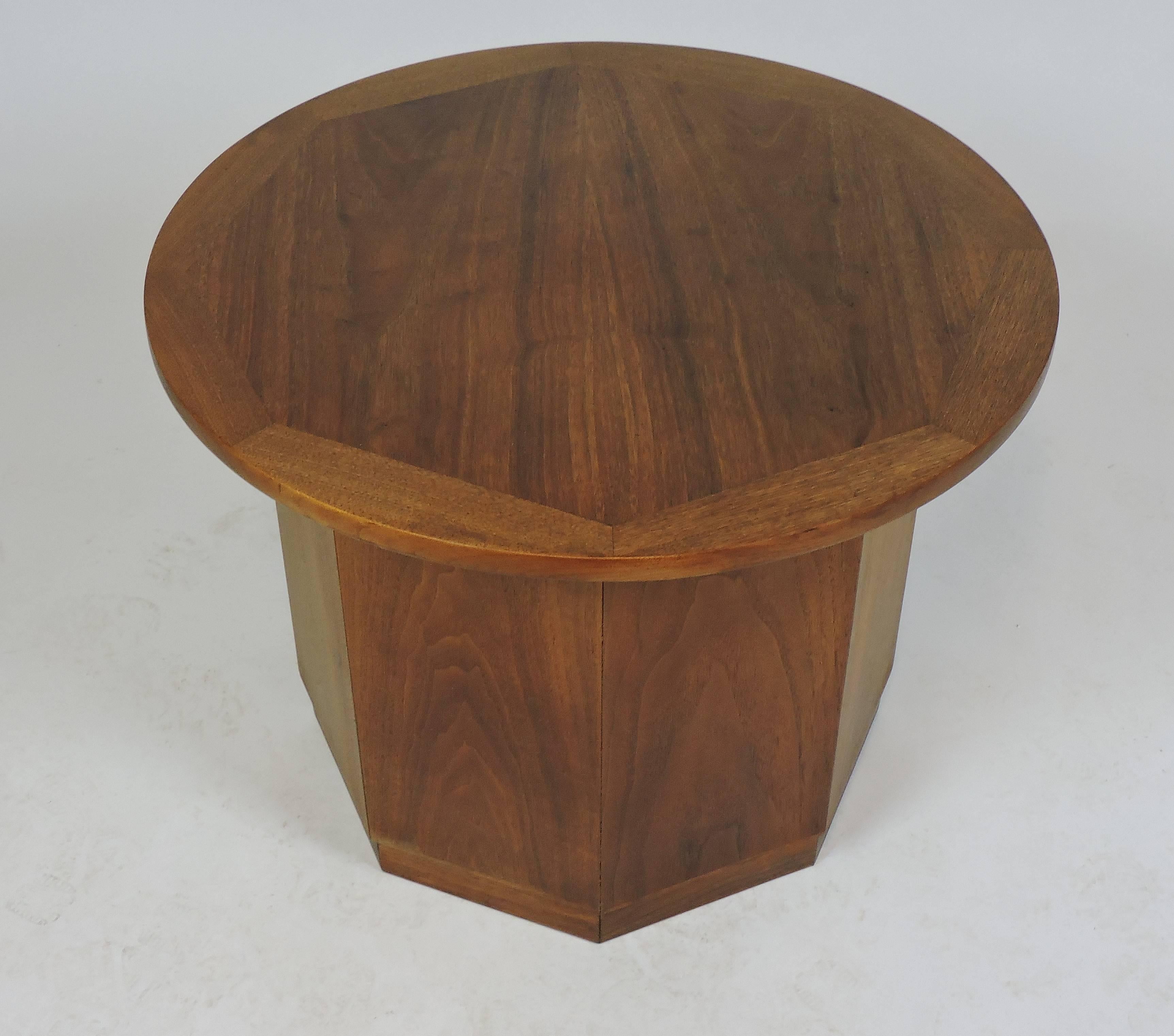 Mid-Century Modern Wormley Style Walnut Hexagonal End Table Cabinet 1