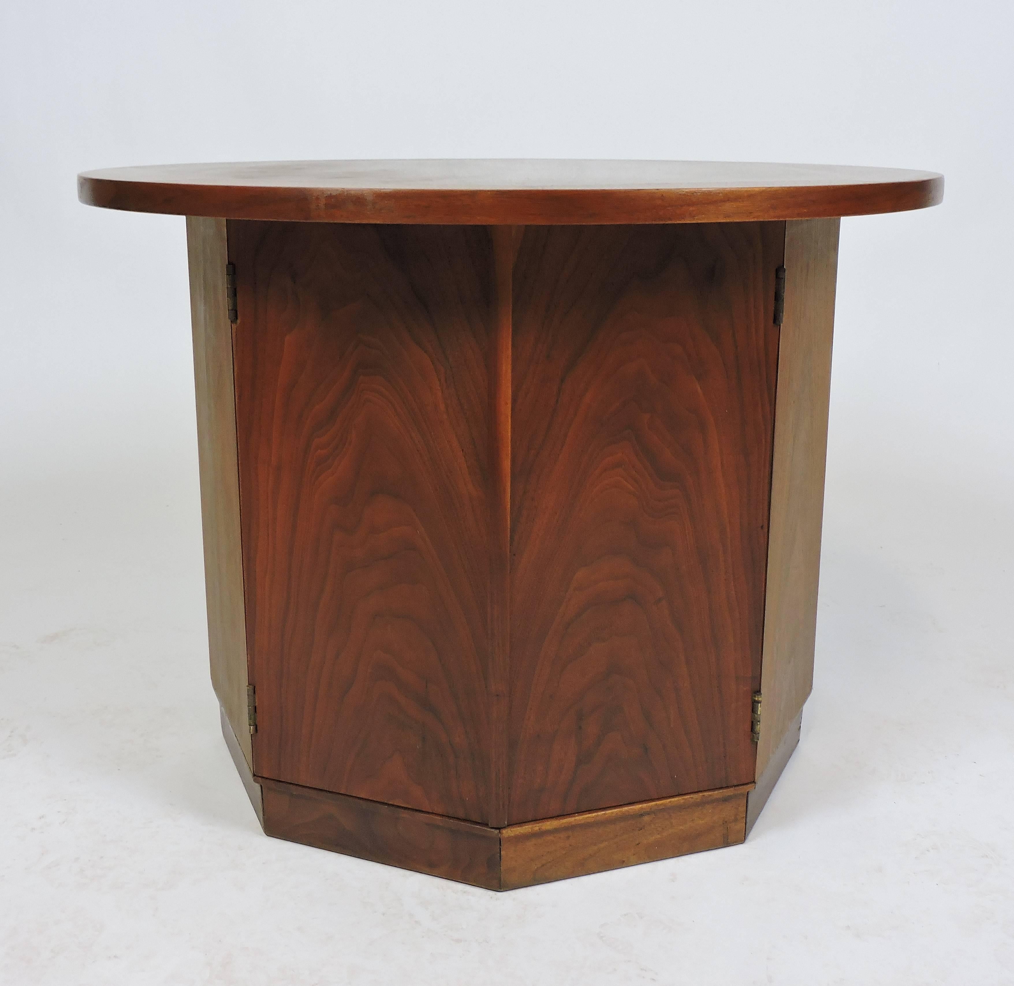Mid-Century Modern Wormley Style Walnut Hexagonal End Table Cabinet 4