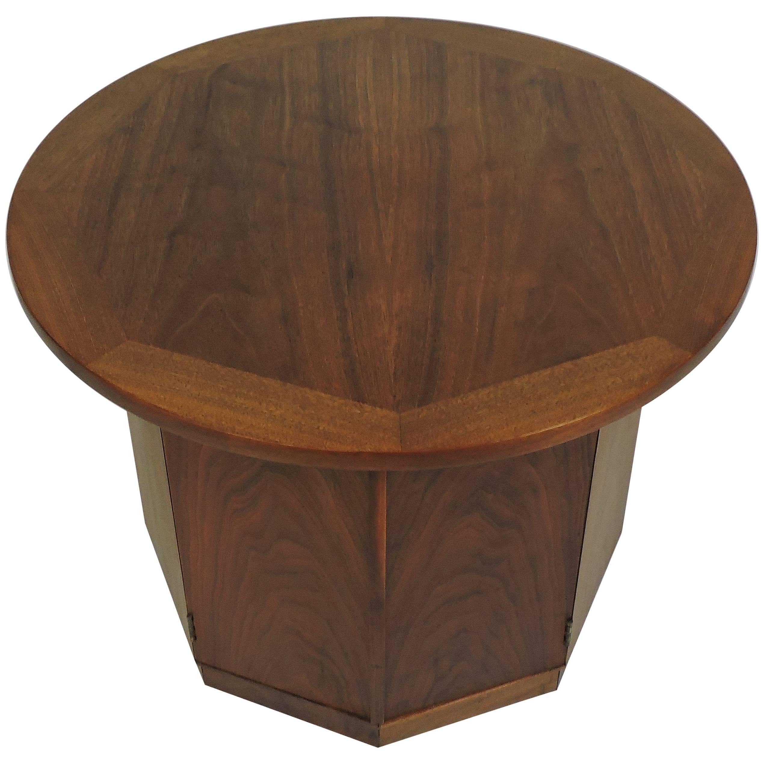 Mid-Century Modern Wormley Style Walnut Hexagonal End Table Cabinet