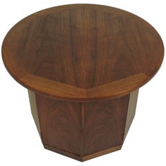 Vintage Mid-Century Modern Wormley Style Walnut Hexagonal End Table Cabinet