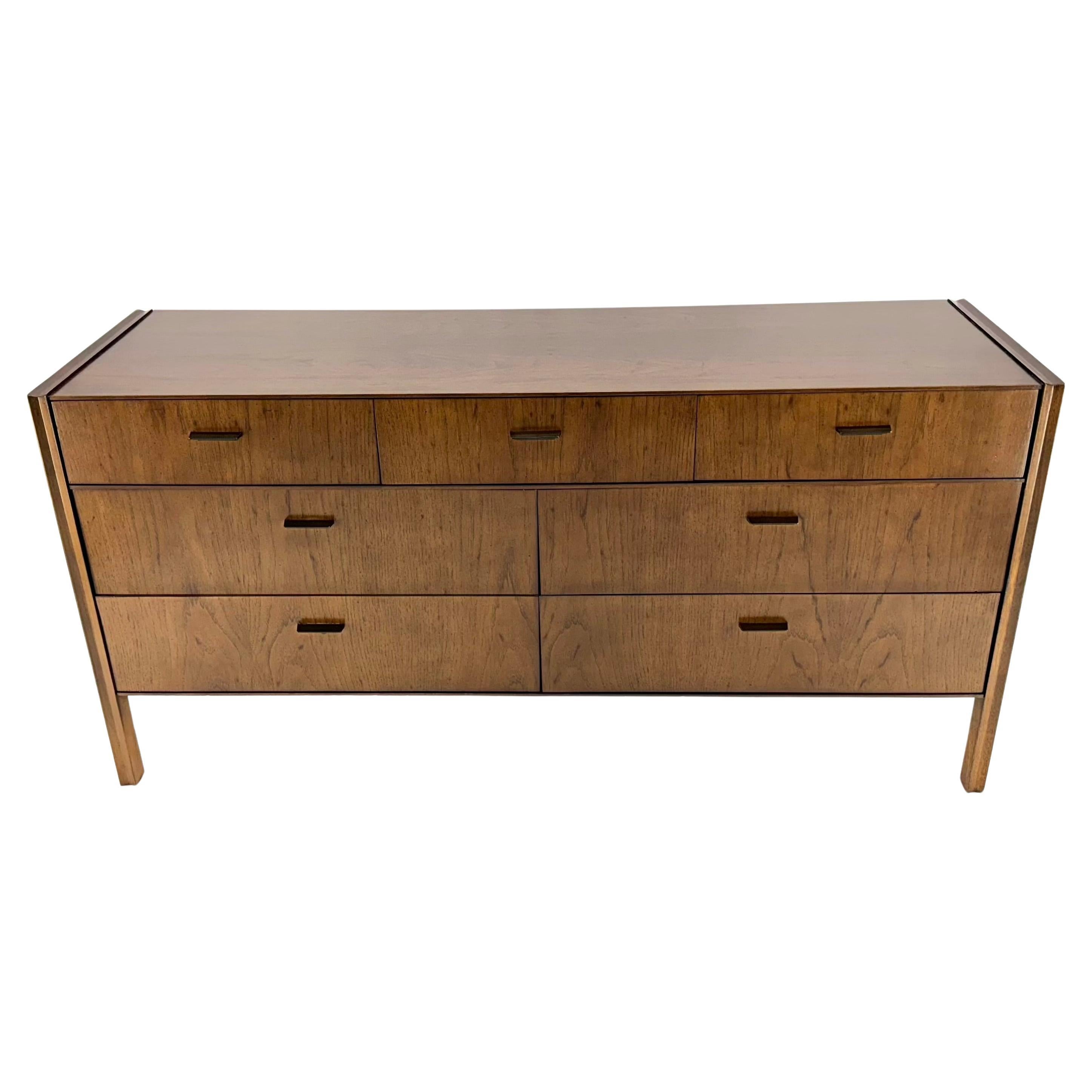 Mid Century Modern Wormy Chestnut 7 Drawers Compact Dresser Credenza MINT