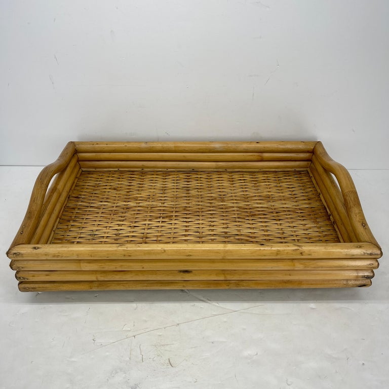 MidCentury Modern Woven Bamboo and Rattan Serving Tray For Sale at 1stDibs