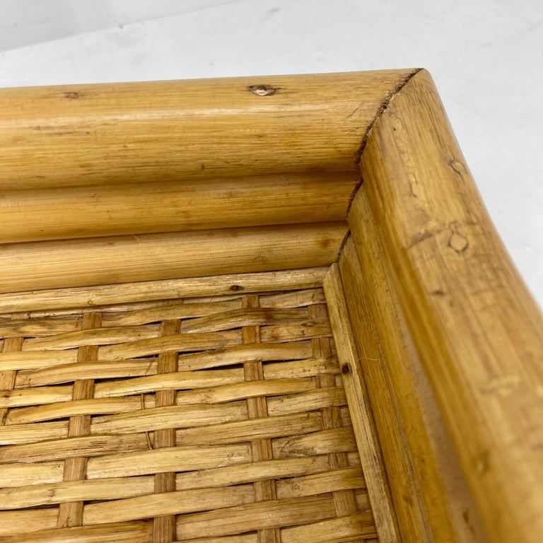 MidCentury Modern Woven Bamboo and Rattan Serving Tray at 1stDibs