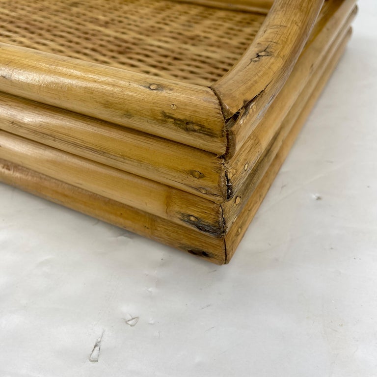 MidCentury Modern Woven Bamboo and Rattan Serving Tray at 1stDibs