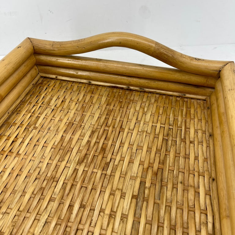 MidCentury Modern Woven Bamboo and Rattan Serving Tray at 1stDibs