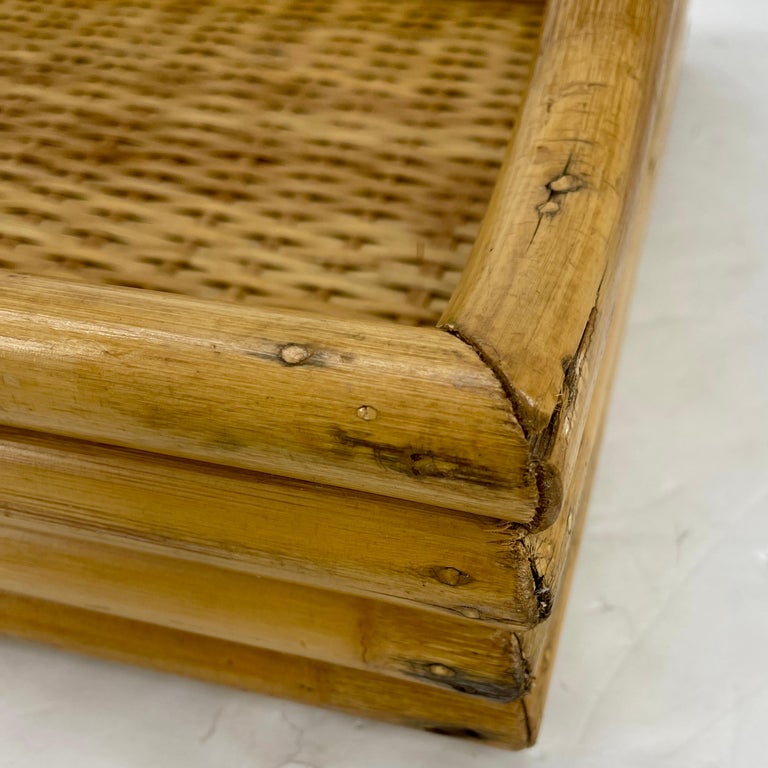 MidCentury Modern Woven Bamboo and Rattan Serving Tray at 1stDibs