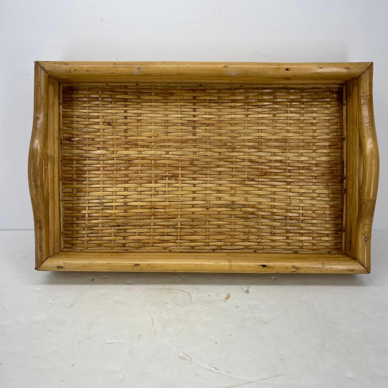 MidCentury Modern Woven Bamboo and Rattan Serving Tray For Sale at 1stDibs