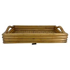 Mid-Century Modern Woven Bamboo and Rattan Serving Tray