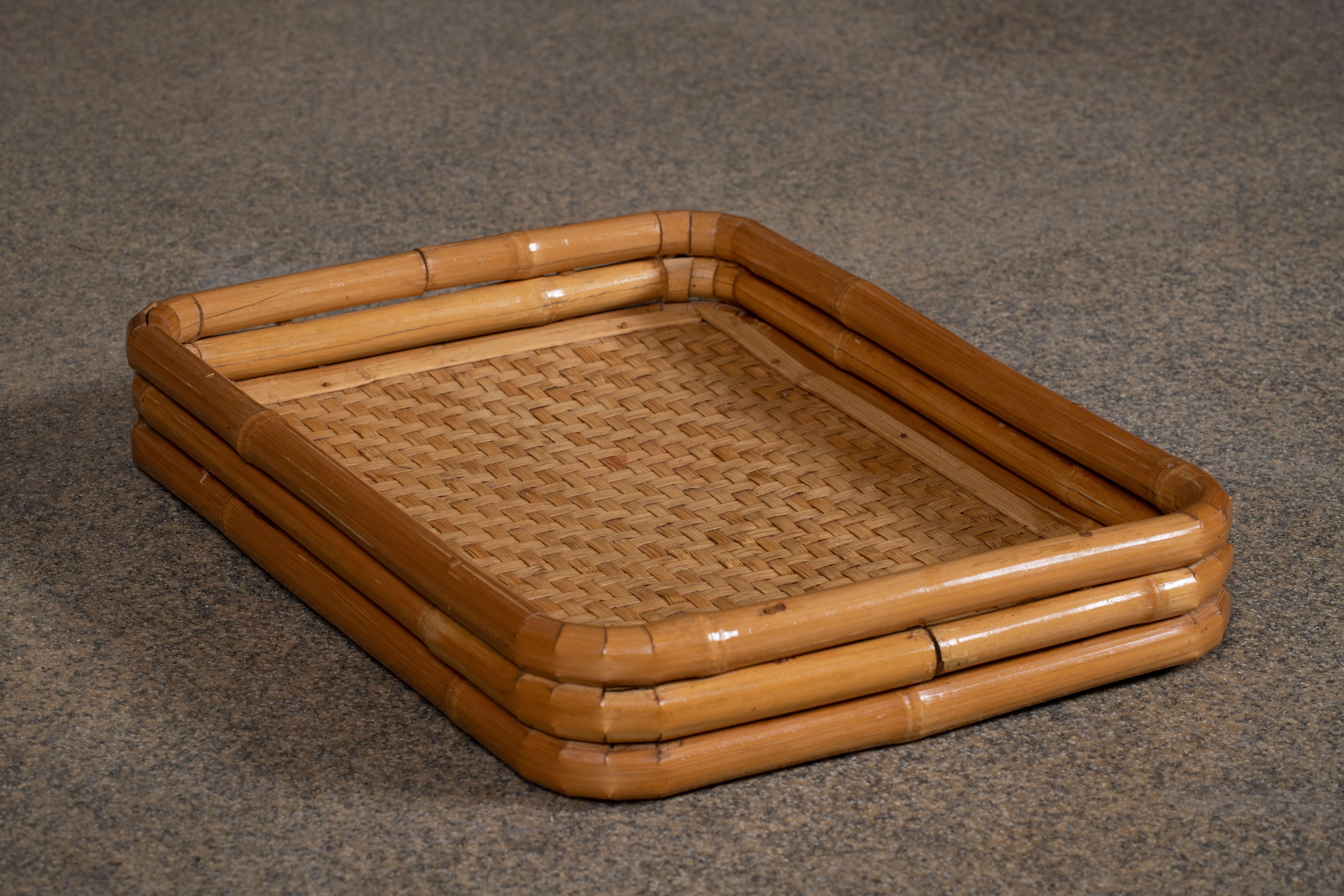 Mid-Century Modern Woven Bamboo and Rattan Serving Tray, Italy In Good Condition For Sale In Wiesbaden, DE