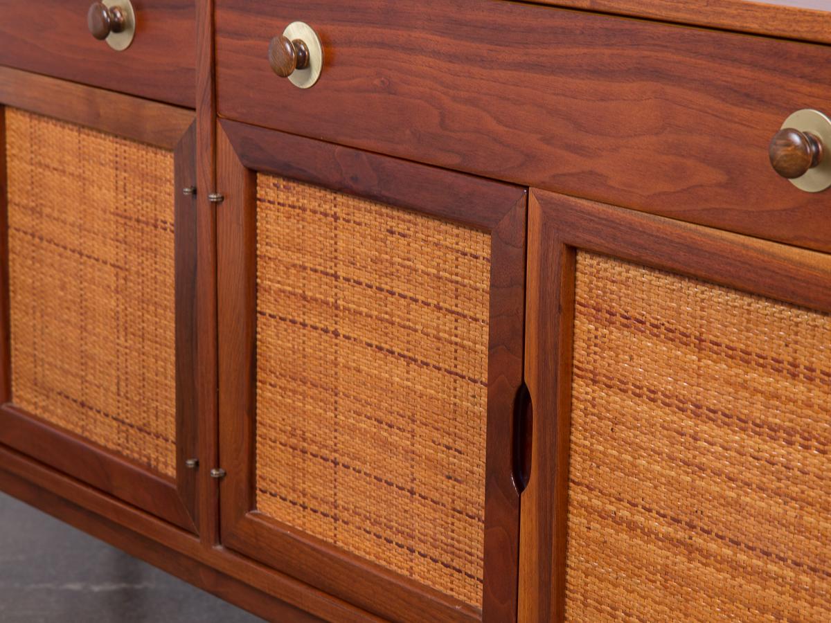 American Mid-Century Modern Woven Cane Cabinet Credenza
