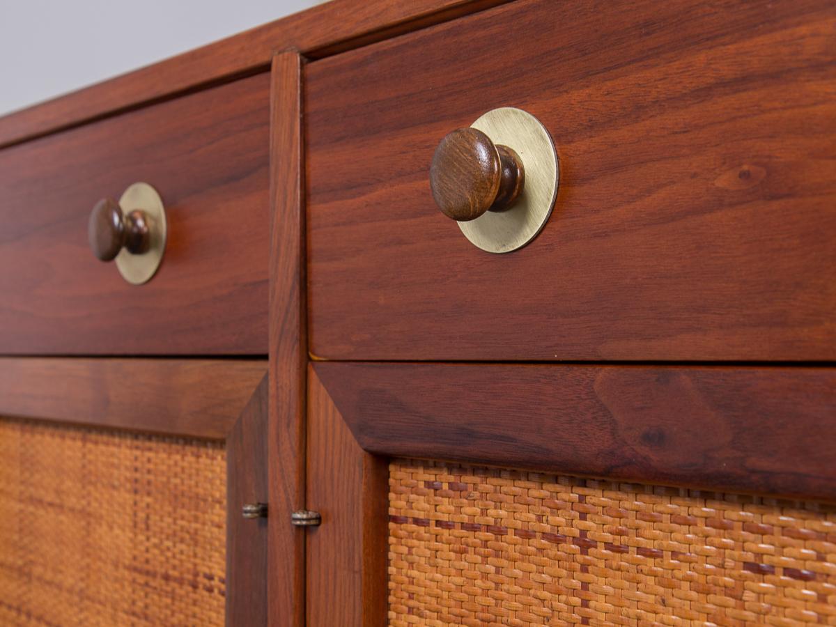 Mid-Century Modern Woven Cane Cabinet Credenza In Excellent Condition In Brooklyn, NY