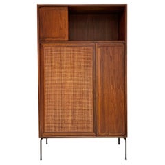 Mid-Century Modern Woven Front Walnut Cabinet