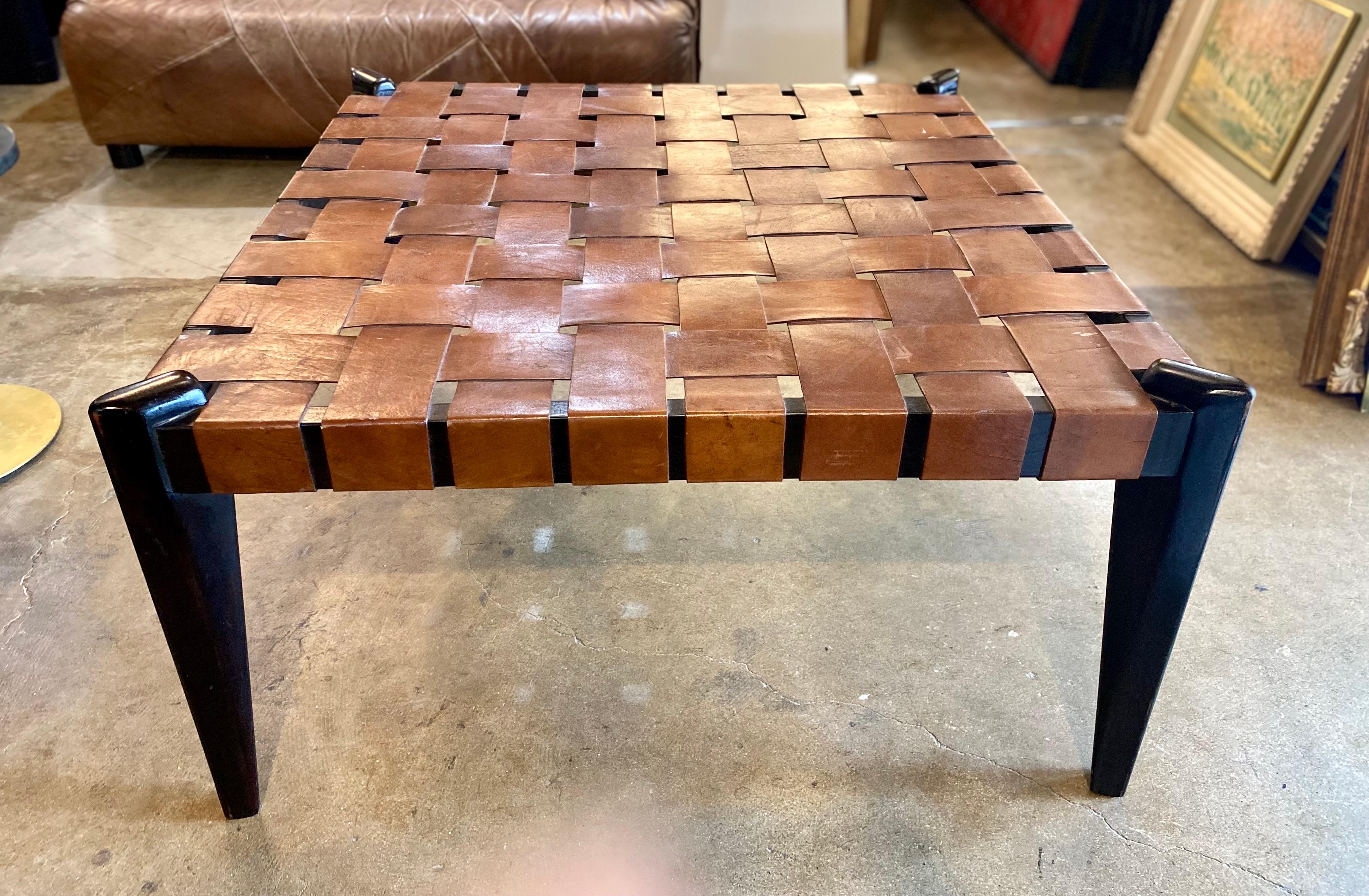 Mid-Century Modern Woven Leather Table in the Style of Edmond Spence im Angebot 6