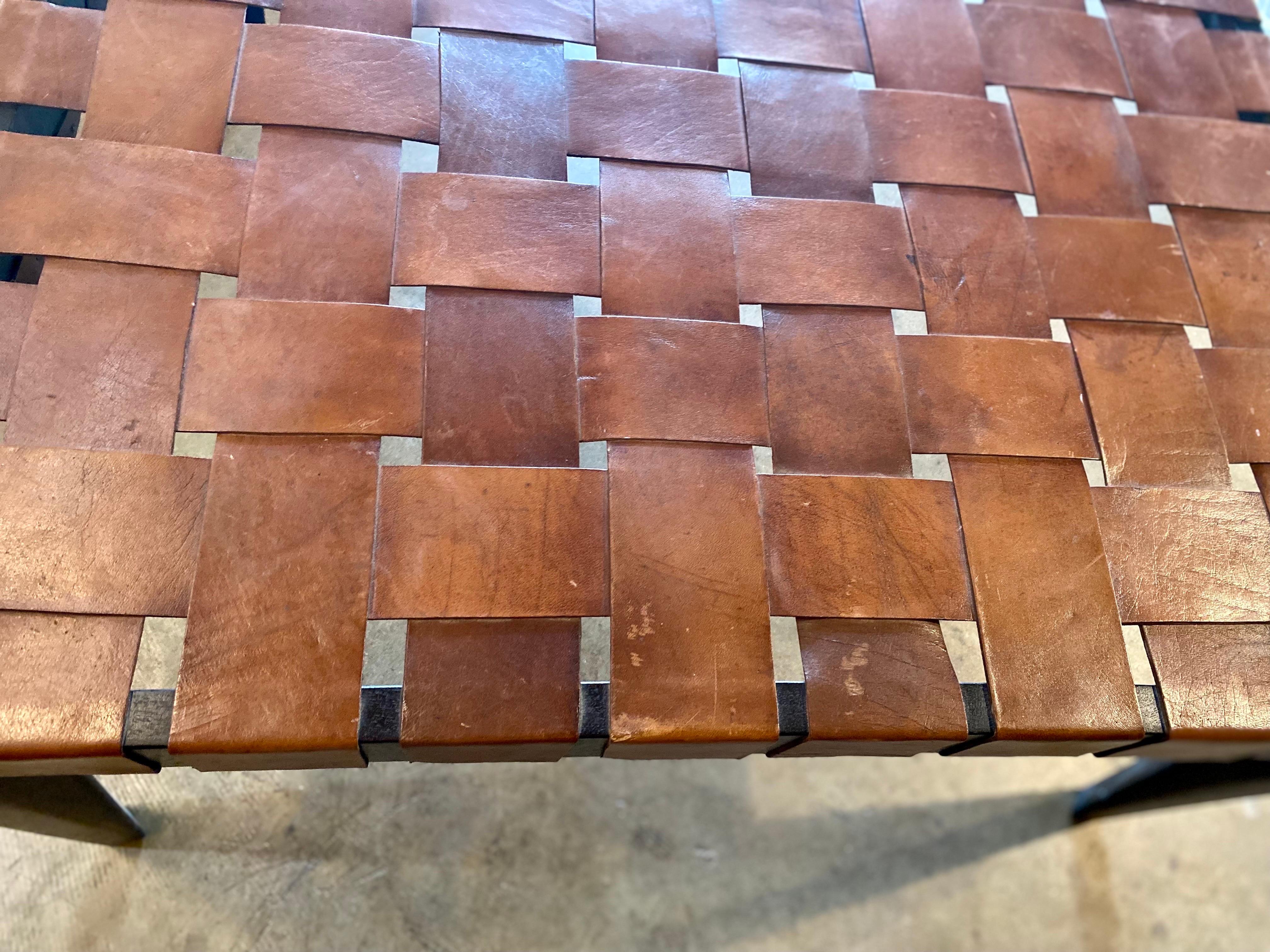 Mid-Century Modern Woven Leather Table in the Style of Edmond Spence For Sale 1