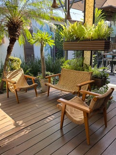 Mid-Century Modern Woven Lounge chairs and Loveseat, circa 1960