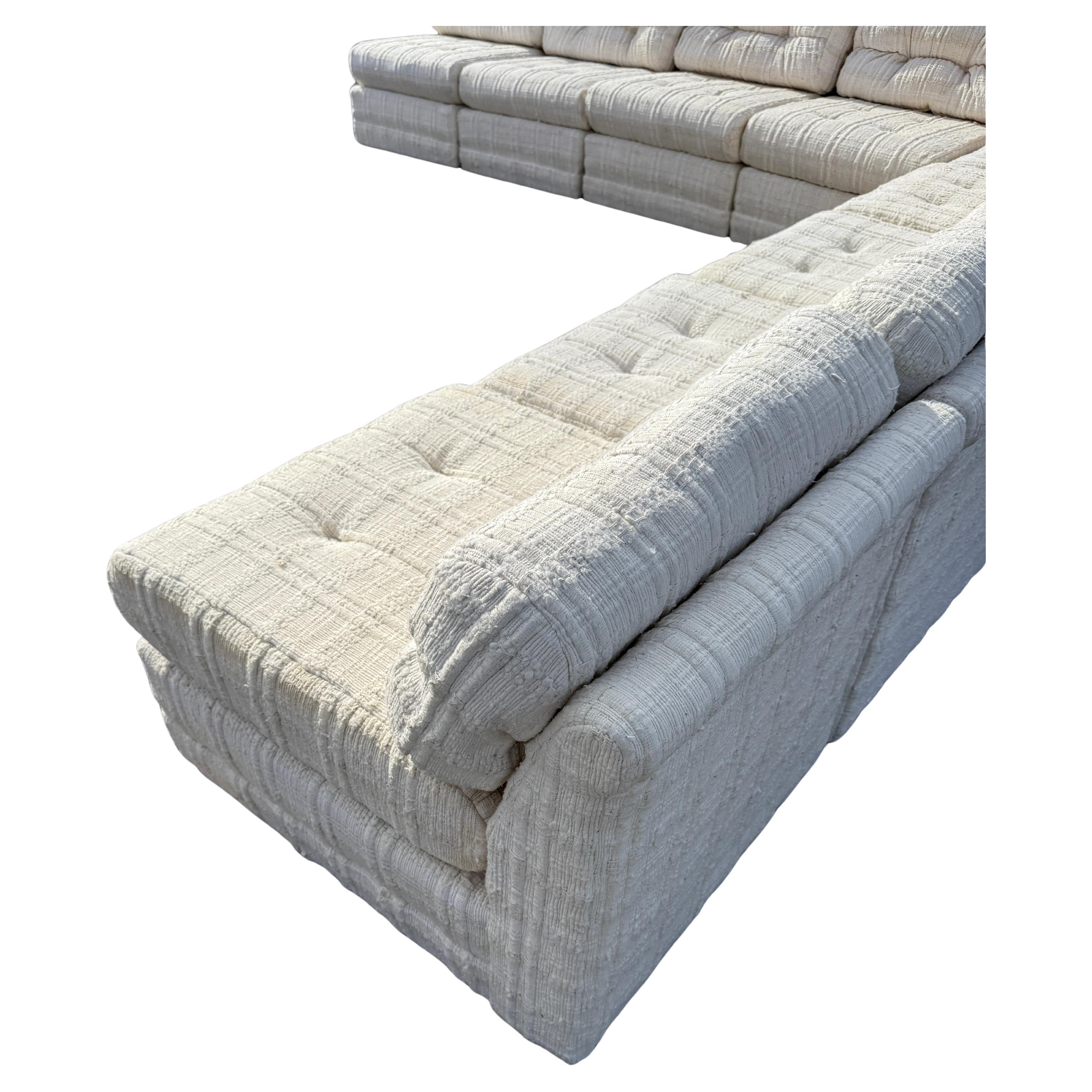 Mid-Century moderno Divano componibile in cotone e lino intrecciato della metà del secolo scorso Directional in vendita