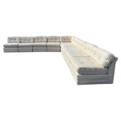 Mid Century Modern woven nubby cotton linen modular sectional sofa Directional