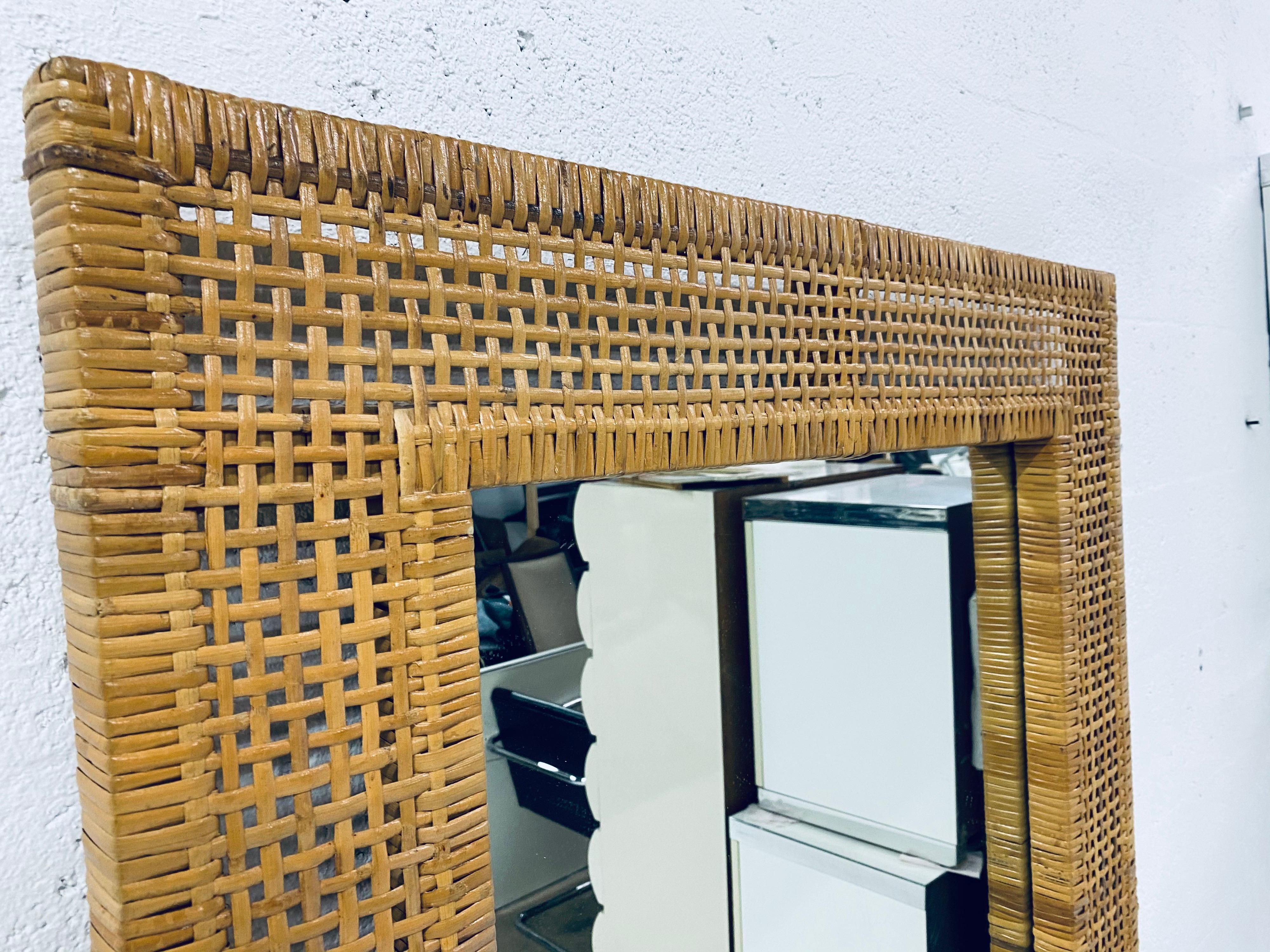 Mid-Century Modern Woven Rattan Wall Mirror 2