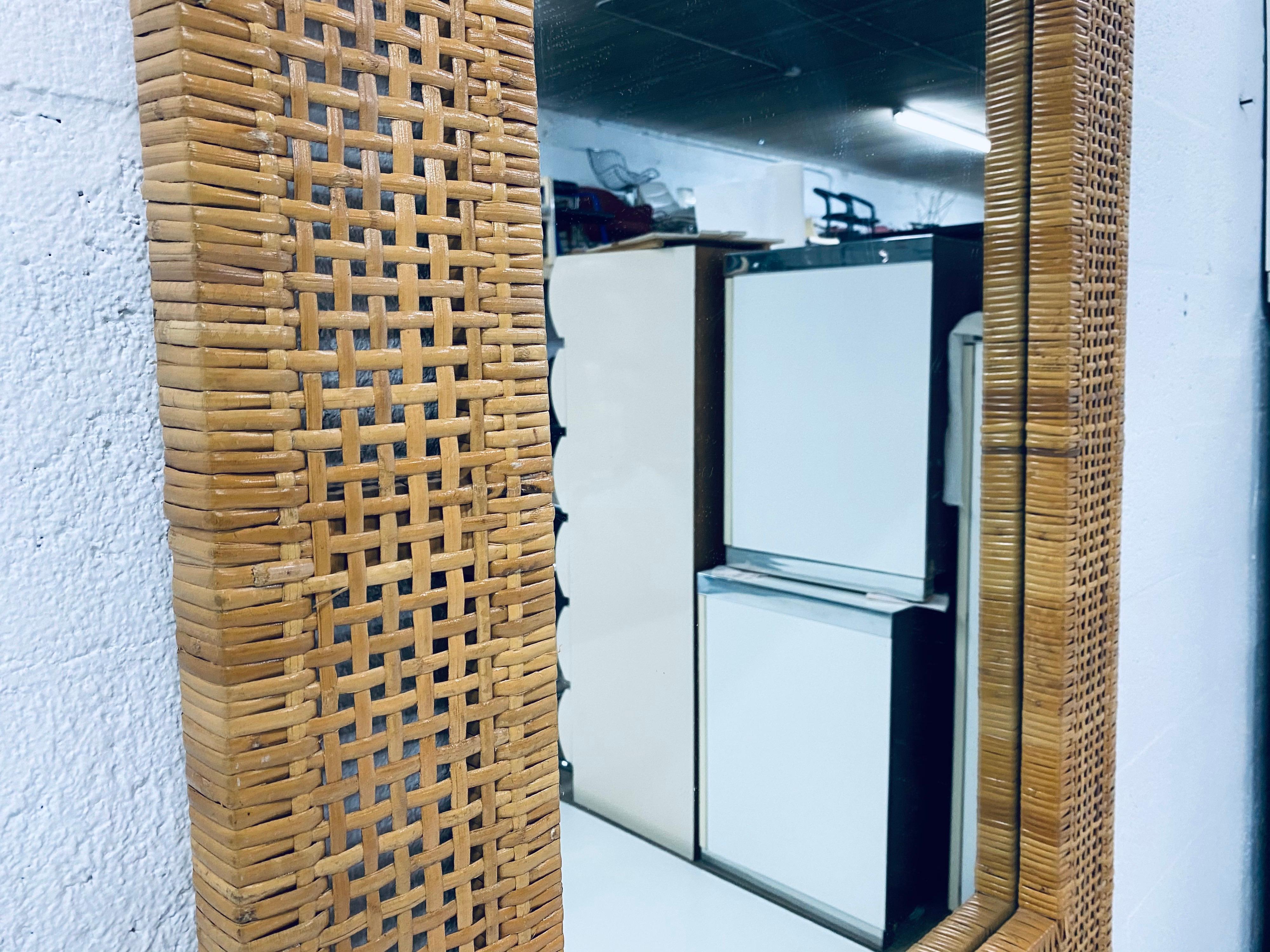 Mid-Century Modern Woven Rattan Wall Mirror 3
