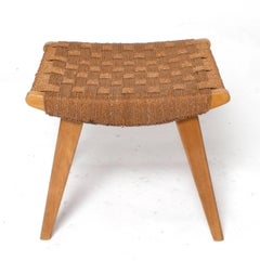 Mid Century Modern Woven Seagrass Stool in the Style of Jens Risom