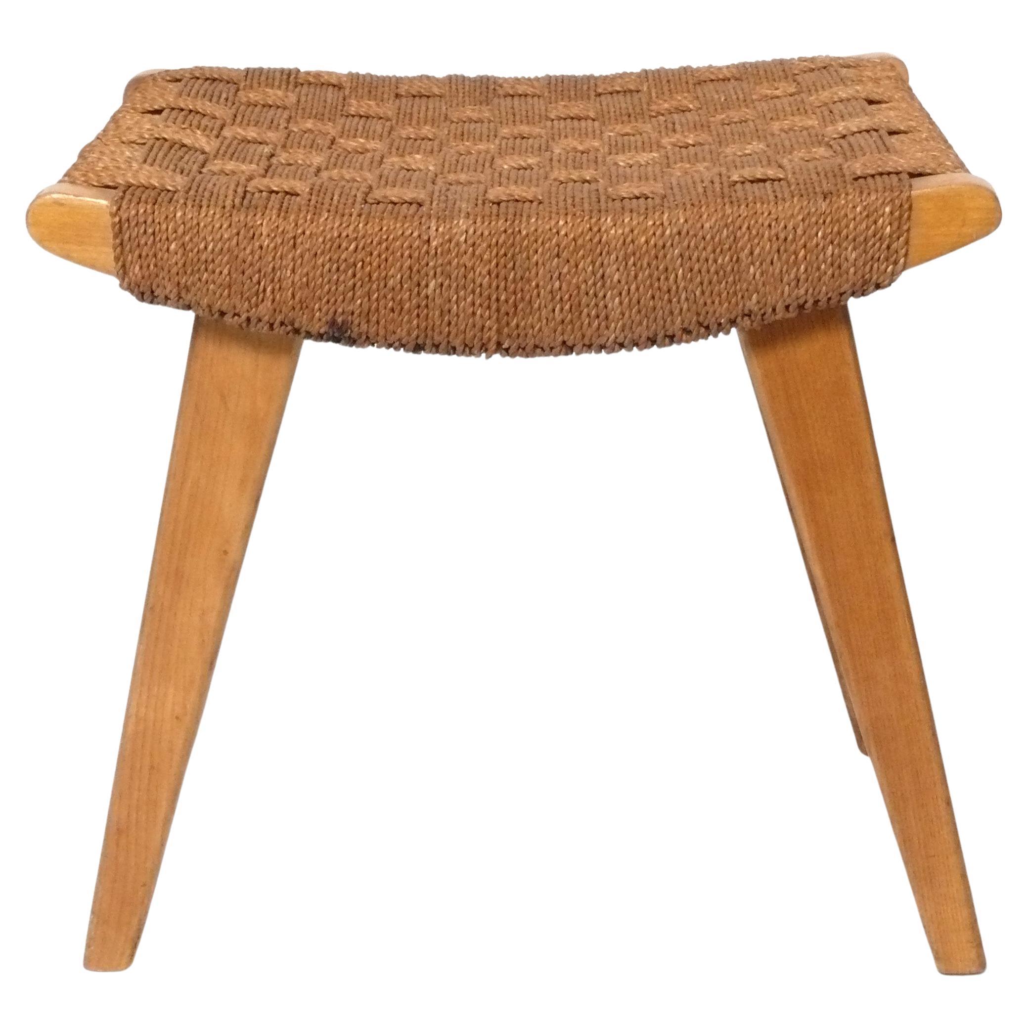 Mid Century Modern Woven Seagrass Stool in the Style of Jens Risom