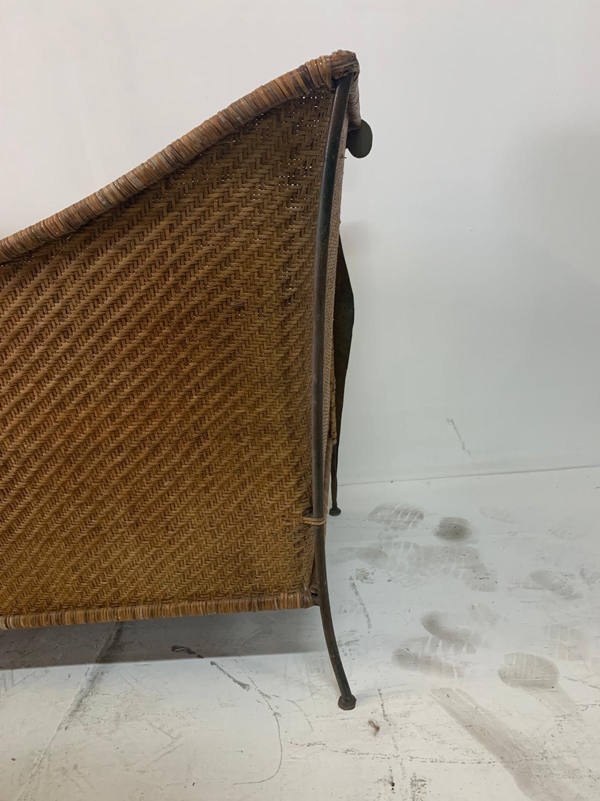 Mid-Century Modern Woven Wicker and Iron Canapé/Sofa 4