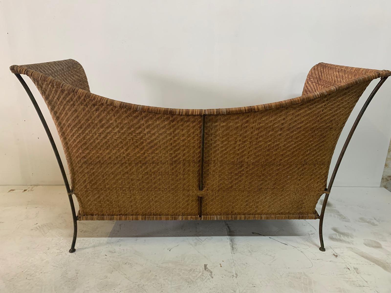 Mid-Century Modern Woven Wicker and Iron Canapé/Sofa 6