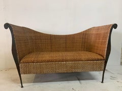 Mid-Century Modern Woven Wicker and Iron Canapé/Sofa
