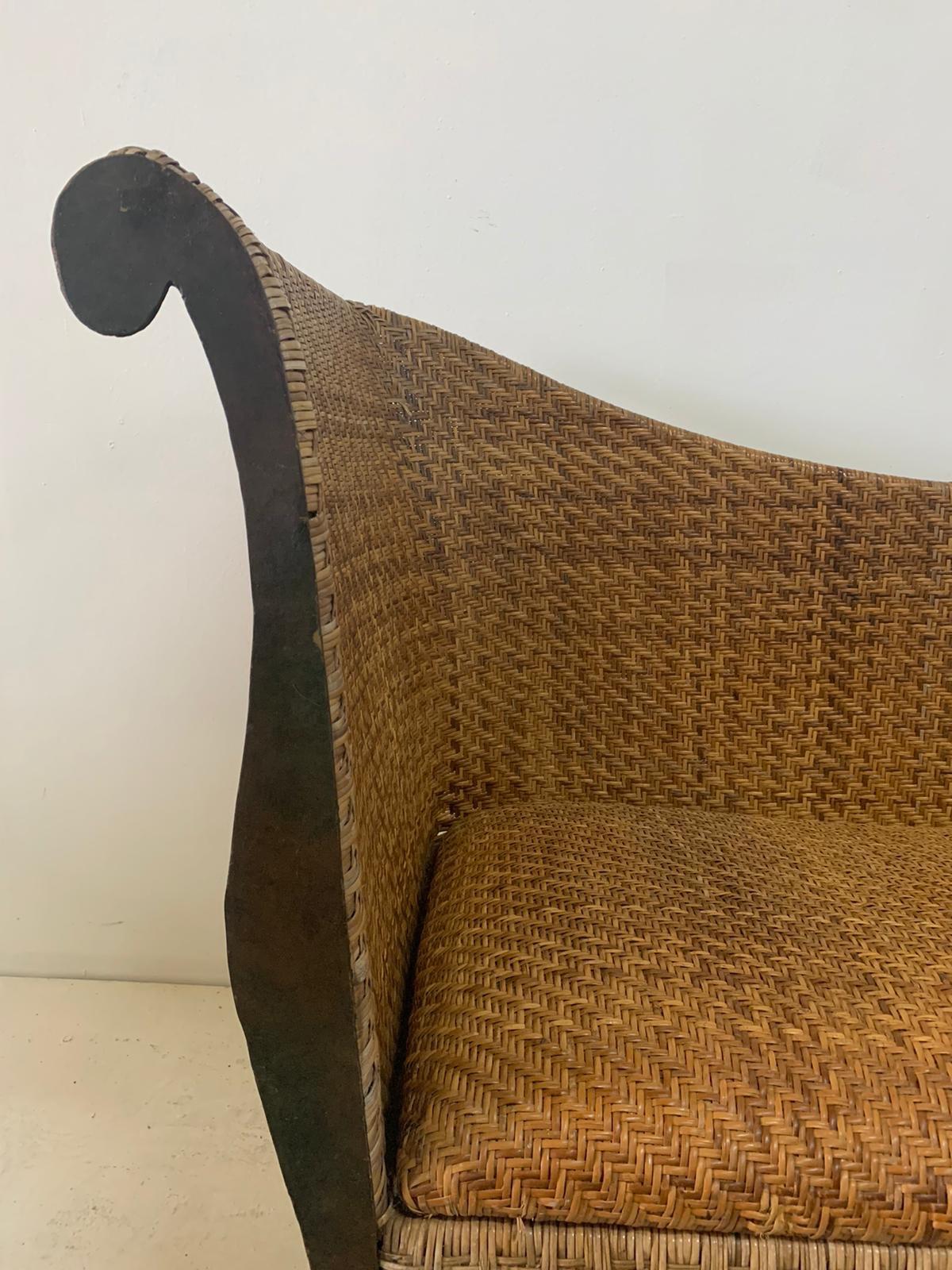 Mid-Century Modern Woven Wicker and Iron Canapé/Sofa In Good Condition In East Hampton, NY