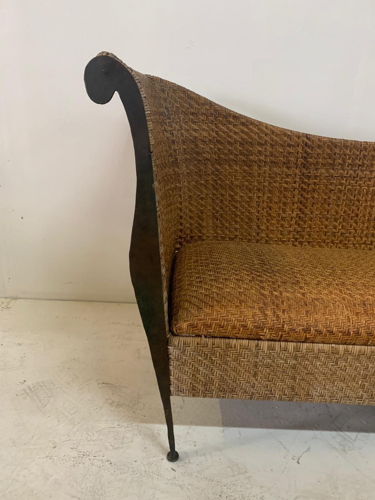 Mid-20th Century Mid-Century Modern Woven Wicker and Iron Canapé/Sofa