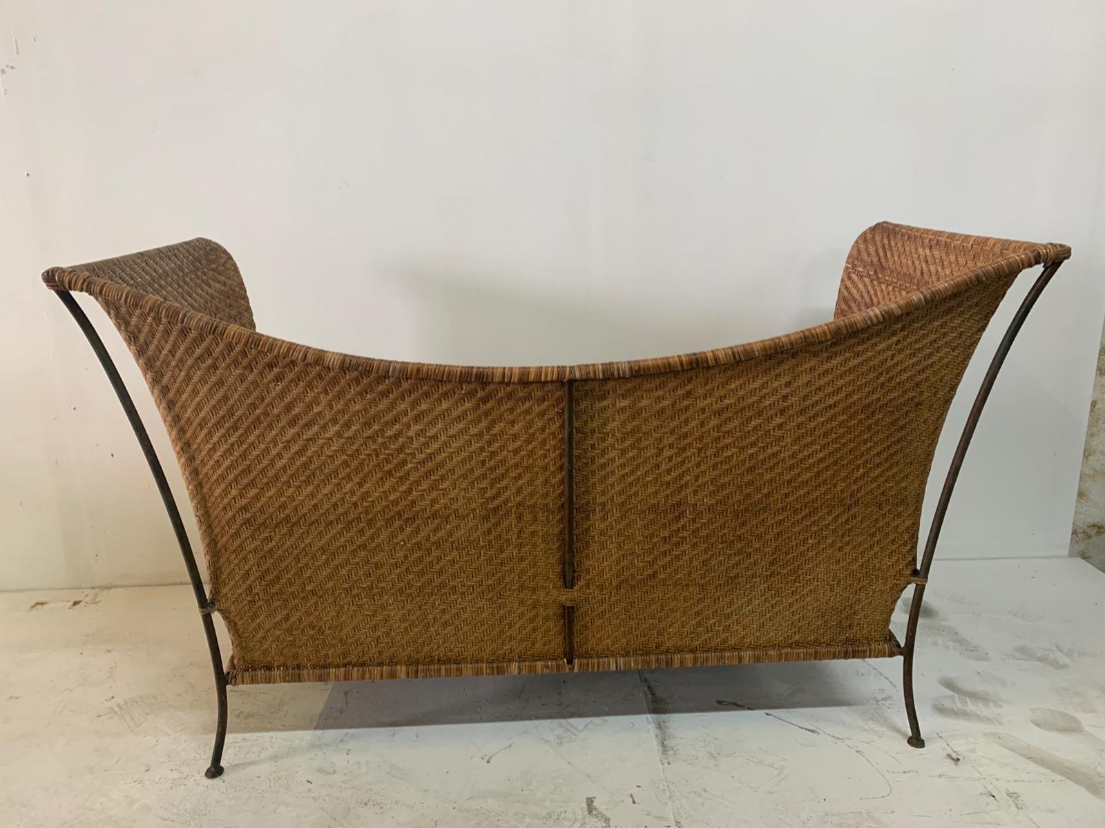 Mid-Century Modern Woven Wicker and Iron Canapé/Sofa 3