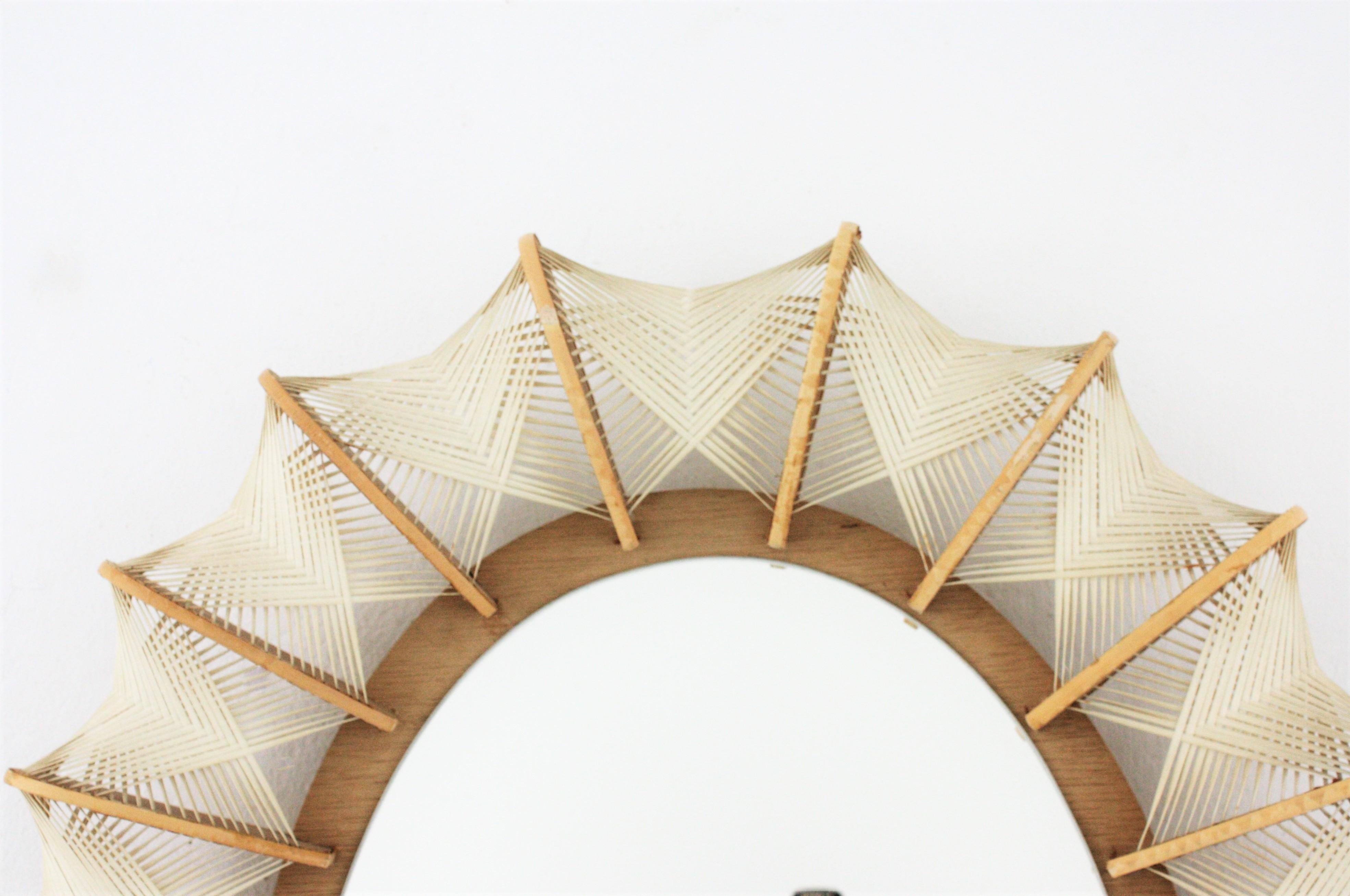 Mid-Century Modern Woven Wicker and Rattan Wooden Oval Mirror, France, 1960s 4