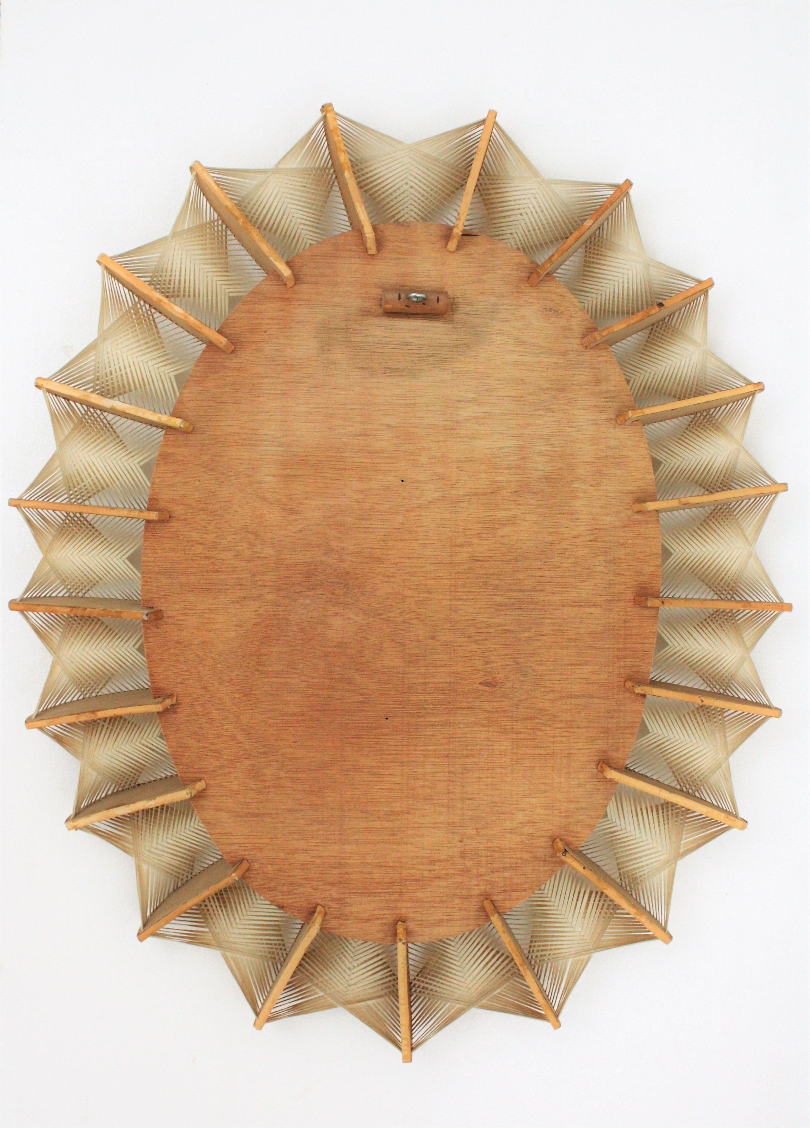 Mid-Century Modern Woven Wicker and Rattan Wooden Oval Mirror, France, 1960s 5